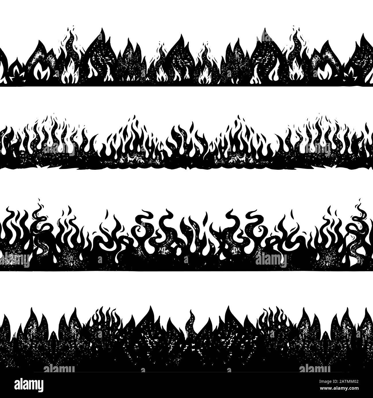 Flammen- und Brandhintergrund. Nahtloses Muster im Vintage-Stil. Handgezeichnete gravierte Bonfire Skizze für den Druck dekorativer Klebebänder oder Karten Stock Vektor