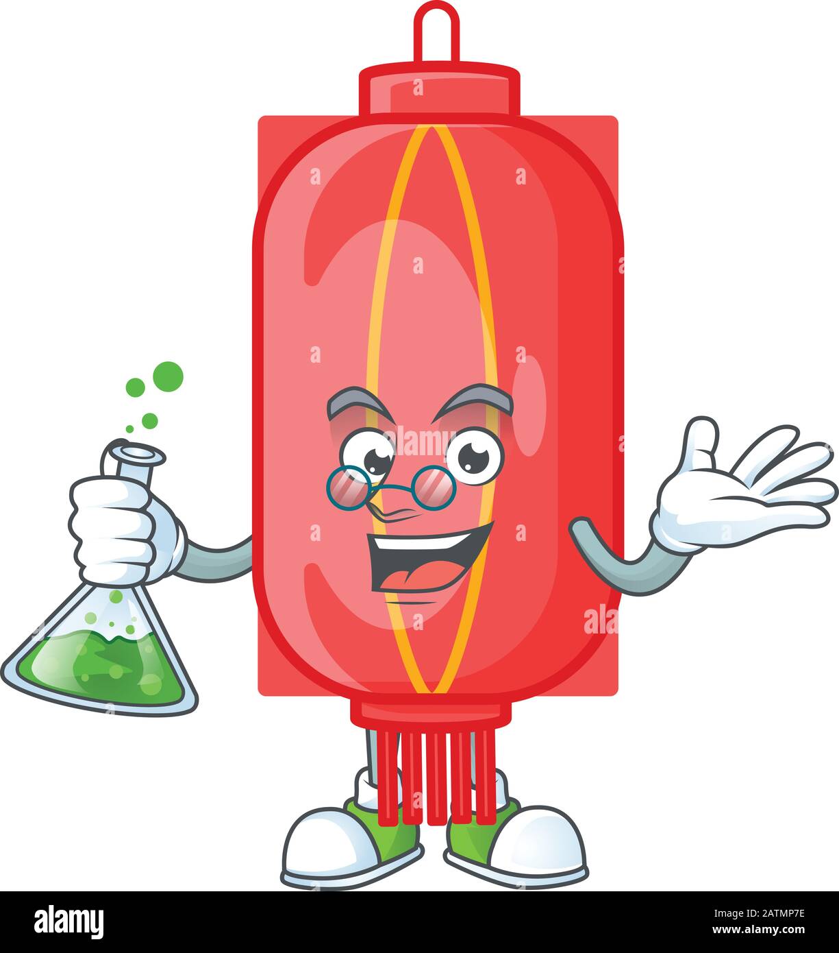 Smart Professor chinese traditionelle Cartoon-Figur aus Papier mit Glasröhre Stock Vektor