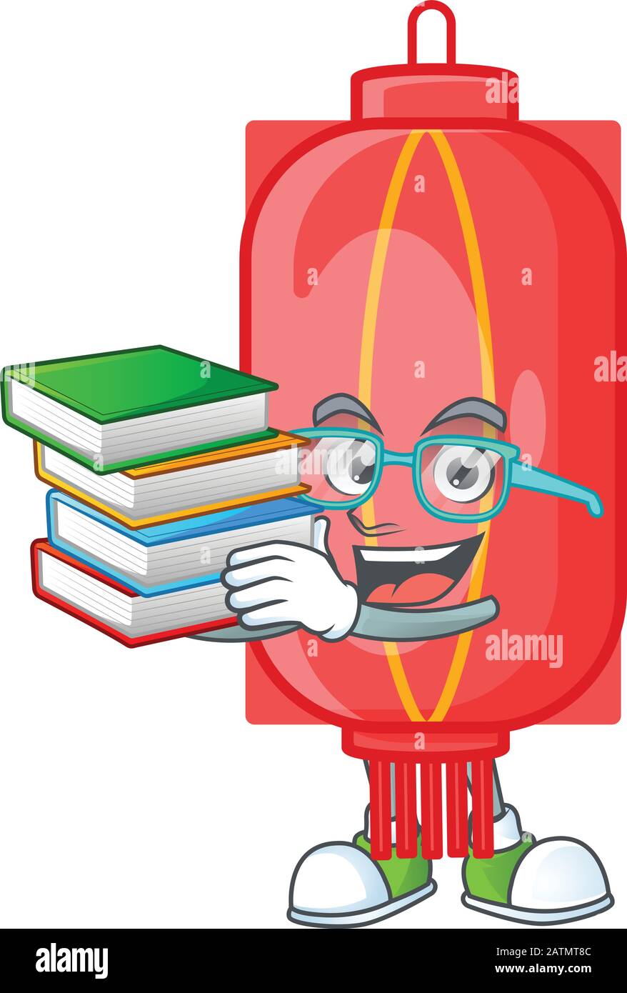 Cooler und cleverer chinesischer Traditional Paper Maskottchen Cartoon mit Buch Stock Vektor