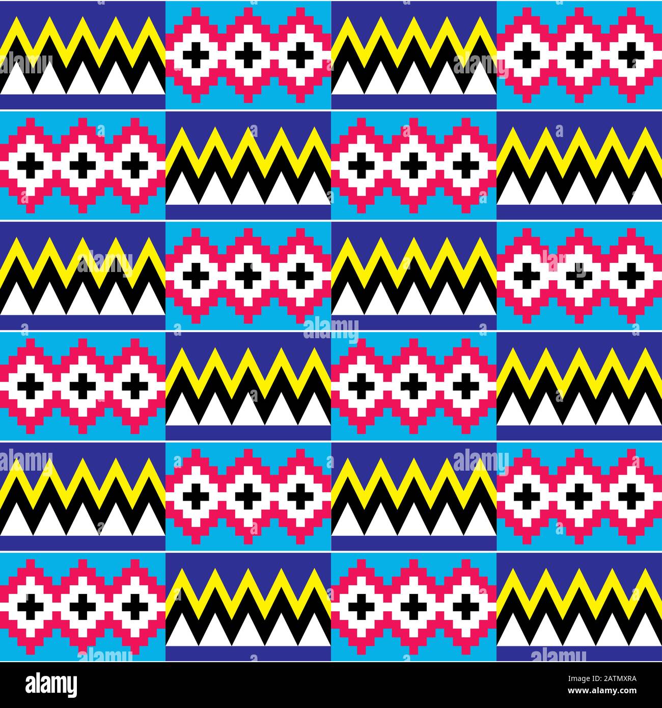 Afrikanischer Kente Nwentoma Stoffstil Geometrischer Vektor nahtloses Muster, Retro-Zickzack-Design mit abstrakten Formen, inspiriert von ghanaischen Stammesgeweben Stock Vektor