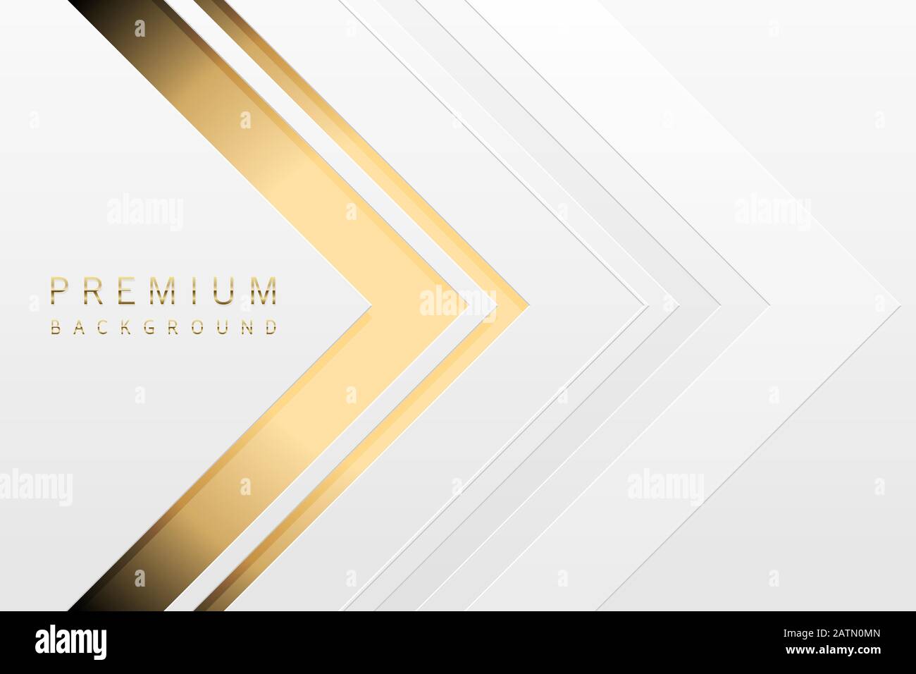 Vector Luxury Tech Hintergrund. Materialschicht aus weißem Papier mit goldenem Streifen. Goldene Pfeile Premium helle Tapete. Stock Vektor