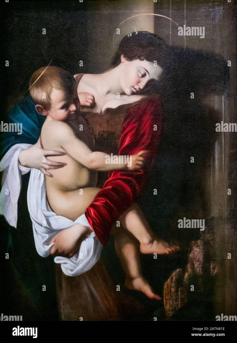 Michelangelo Merisi (Caravaggio), Madonna mit Jesuskind, 1605. Öl auf Leinwand, Privatsammlung. Stockfoto