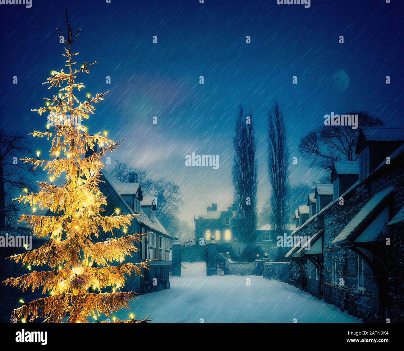 WEIHNACHTSKONZEPT: Weihnachten im Overbury Village, Worcestershire, Großbritannien Stockfoto