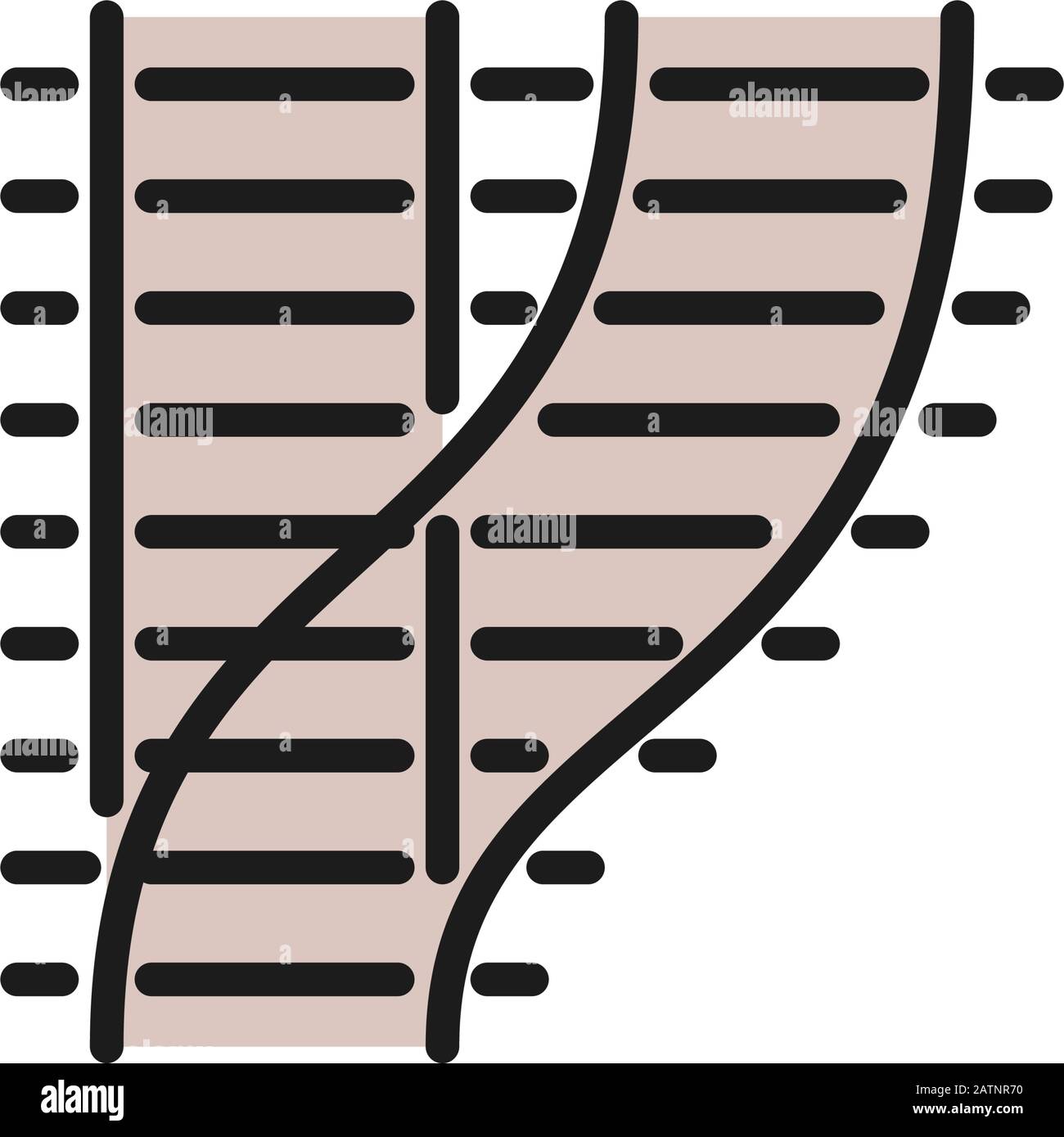Geschwungene Eisenbahnen, Eisenbahnschienen, Bahnstraßen, Symbol für flache Linien. Stock Vektor