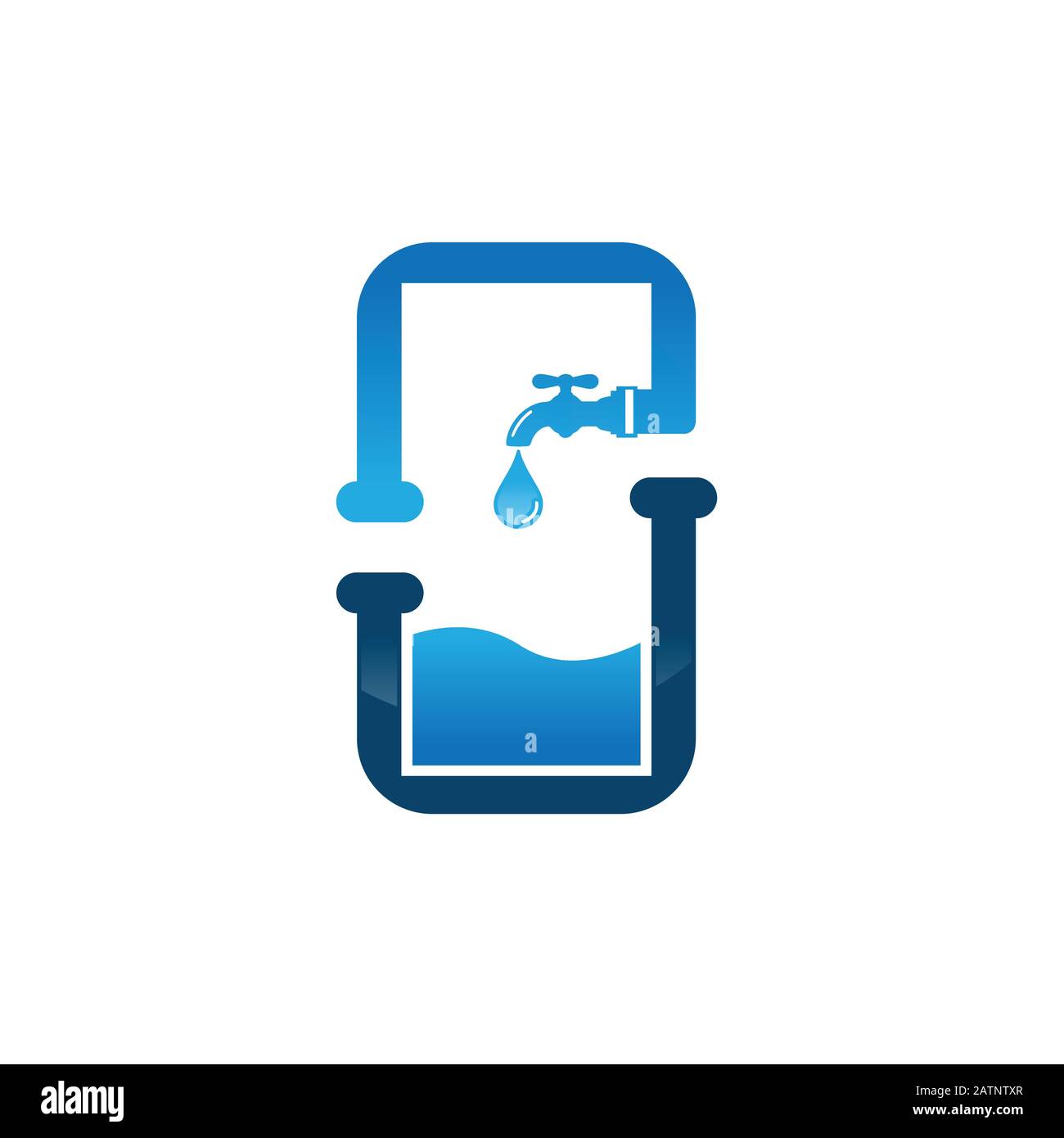 Einfacher und stilvoller Logotyp. Wassertropfen mit Rohr und Wasserhahn. Vektordarstellung EPS.10 Stock Vektor