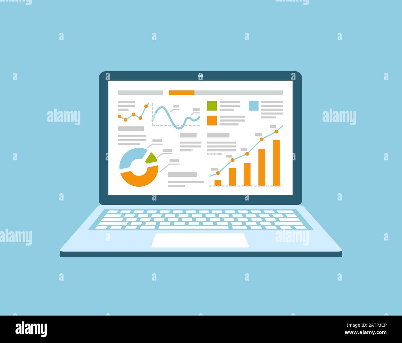 Unternehmensmanagement auf Laptop. Analyse, Finanzbericht oder Projekt Stock Vektor