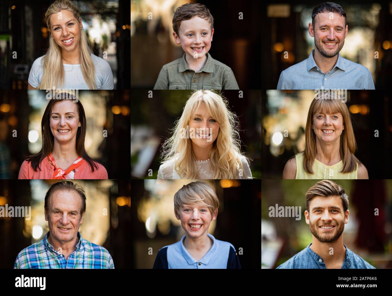 Ein Kopfbildfoto einer Familie in einer digitalen zusammengesetzten Montage. Stockfoto