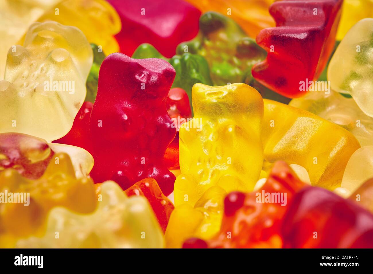 Haufen bunter Gummibären. Makro "Nahaufnahme". Stockfoto