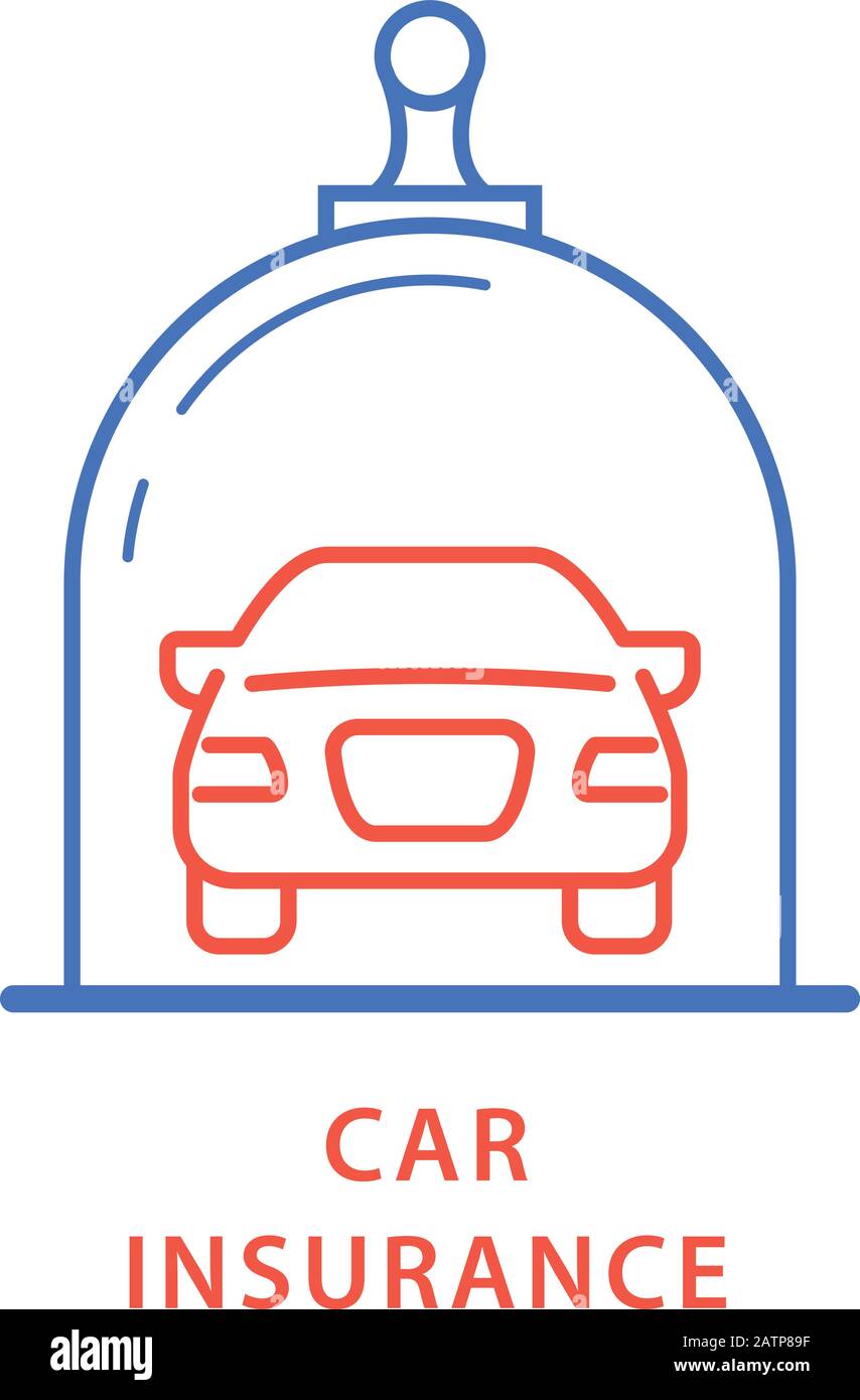 Fahrzeug-Versicherungssymbol - Auto unter Glaskuppel, Versicherungsschutz Stock Vektor