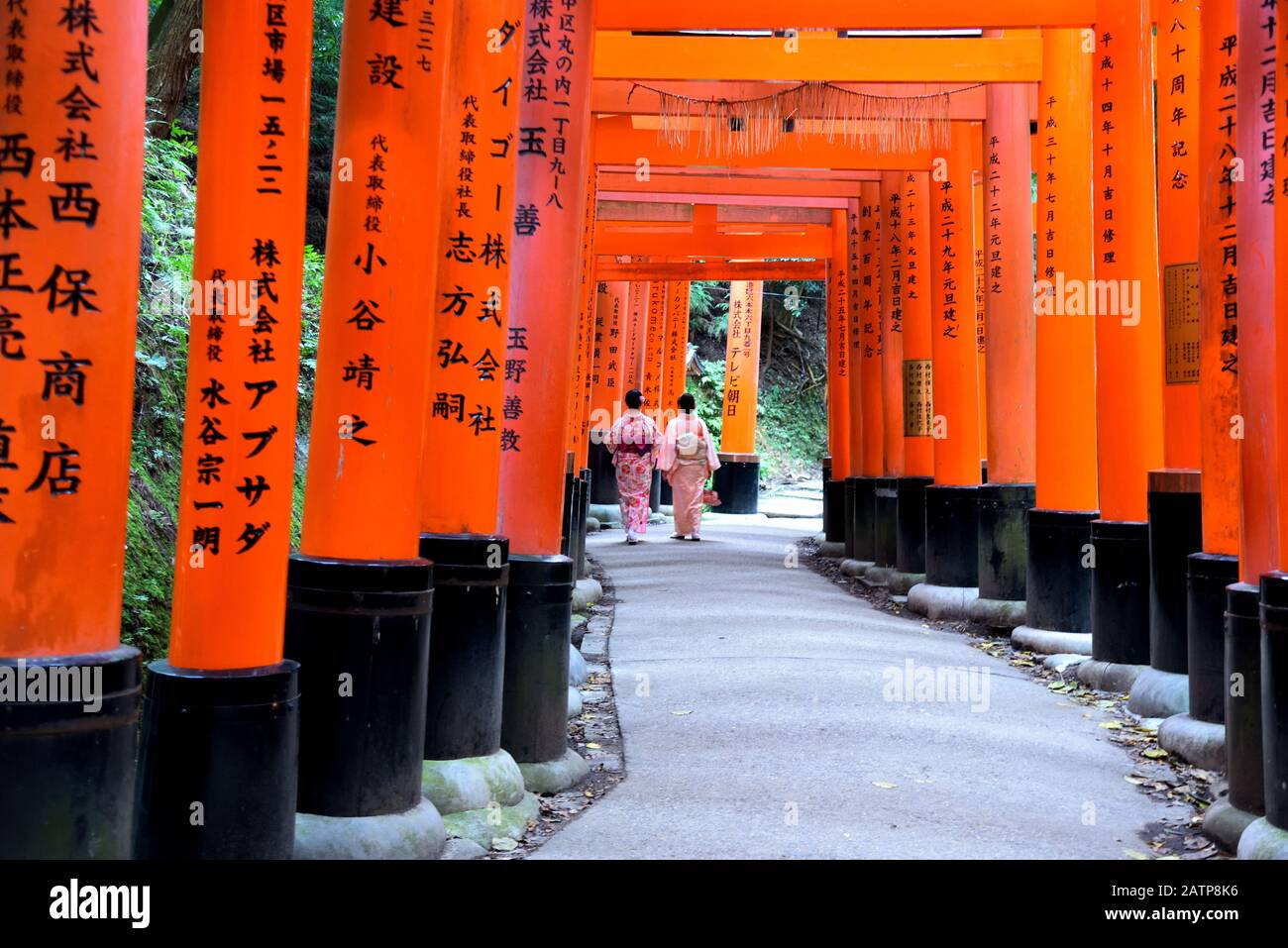 Japanische Frau in typischer Kleidung besucht Kofukuji-Tempel Stockfoto