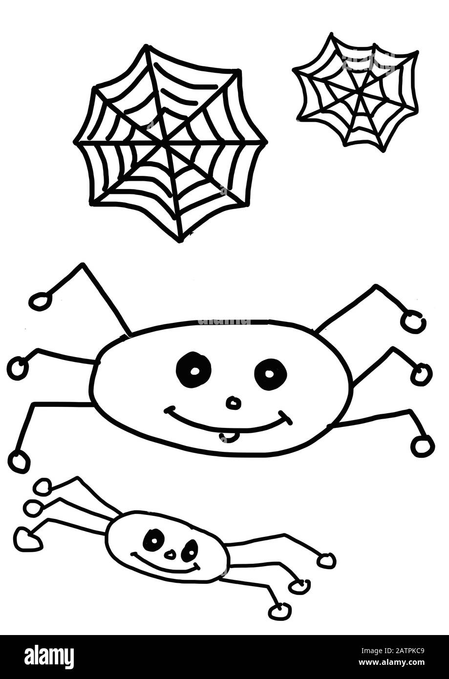 Naive Illustration, Kinderzeichnung, Spinnen und Spinnennetz, Deutschland Stockfoto