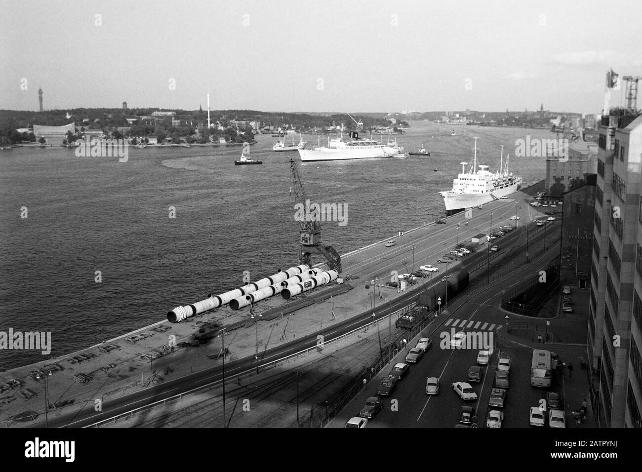 Blick auf den Meeresarm Saltsjön, Ostseebucht, Stockholm, Schweden, 1969. Blick auf die Saltsjoen-Flussmünde, Ostseebucht, Stockholm, Schweden, 1969. Stockfoto