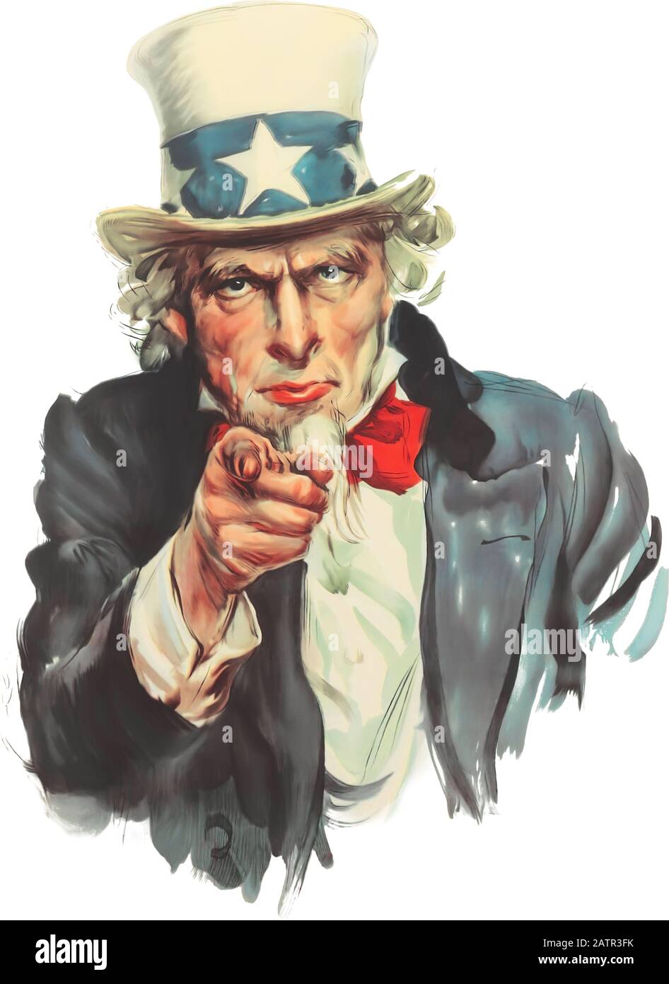 Vereinigte Staaten von Amerika Onkel Sam Maskottchen klassische Kriegsarmee Rekrutierung Poster und Messaging Militär, Amerikaner, Erbe Geschichte sauber und restauriert Stockfoto