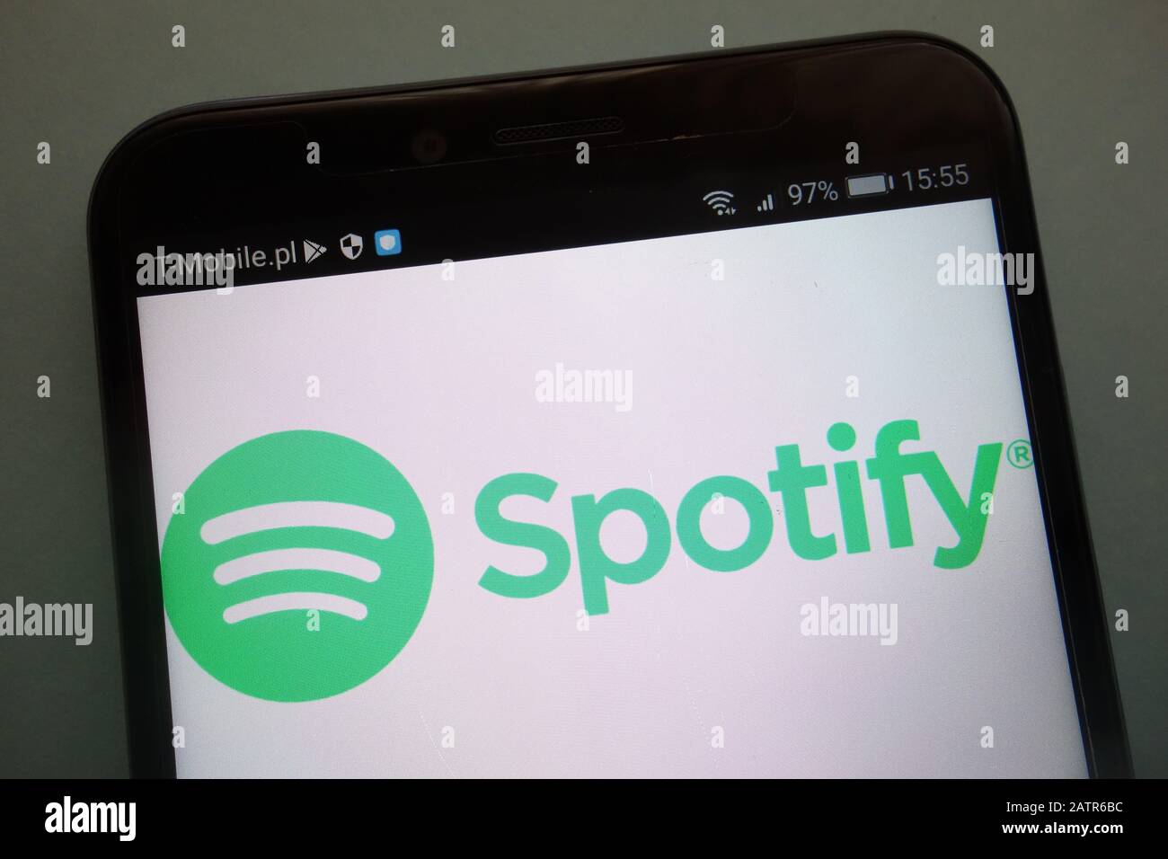 Spotify-Logo auf dem Smartphone Stockfoto
