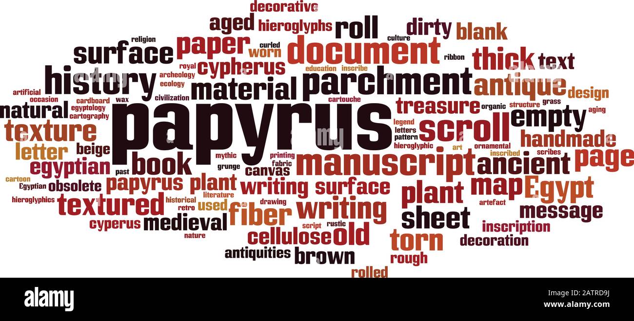 Papyruswort Wolkenkonzept. Collage aus Wörtern über Papyrus. Vektorgrafiken Stock Vektor