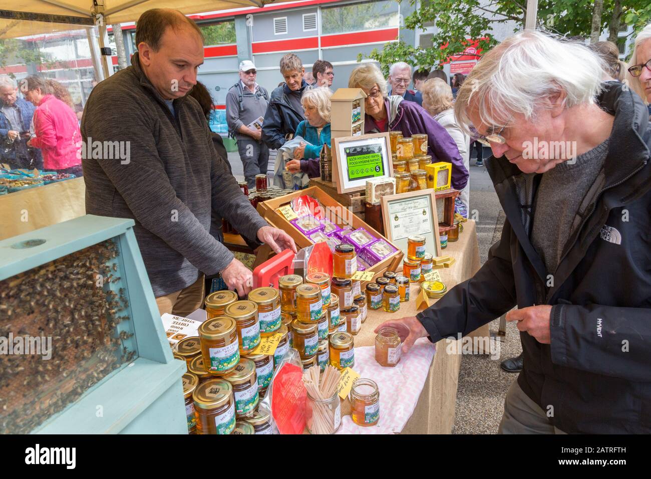 Honig wird auf dem Abergavenny Food Festival in Wales, Großbritannien verkauft Stockfoto