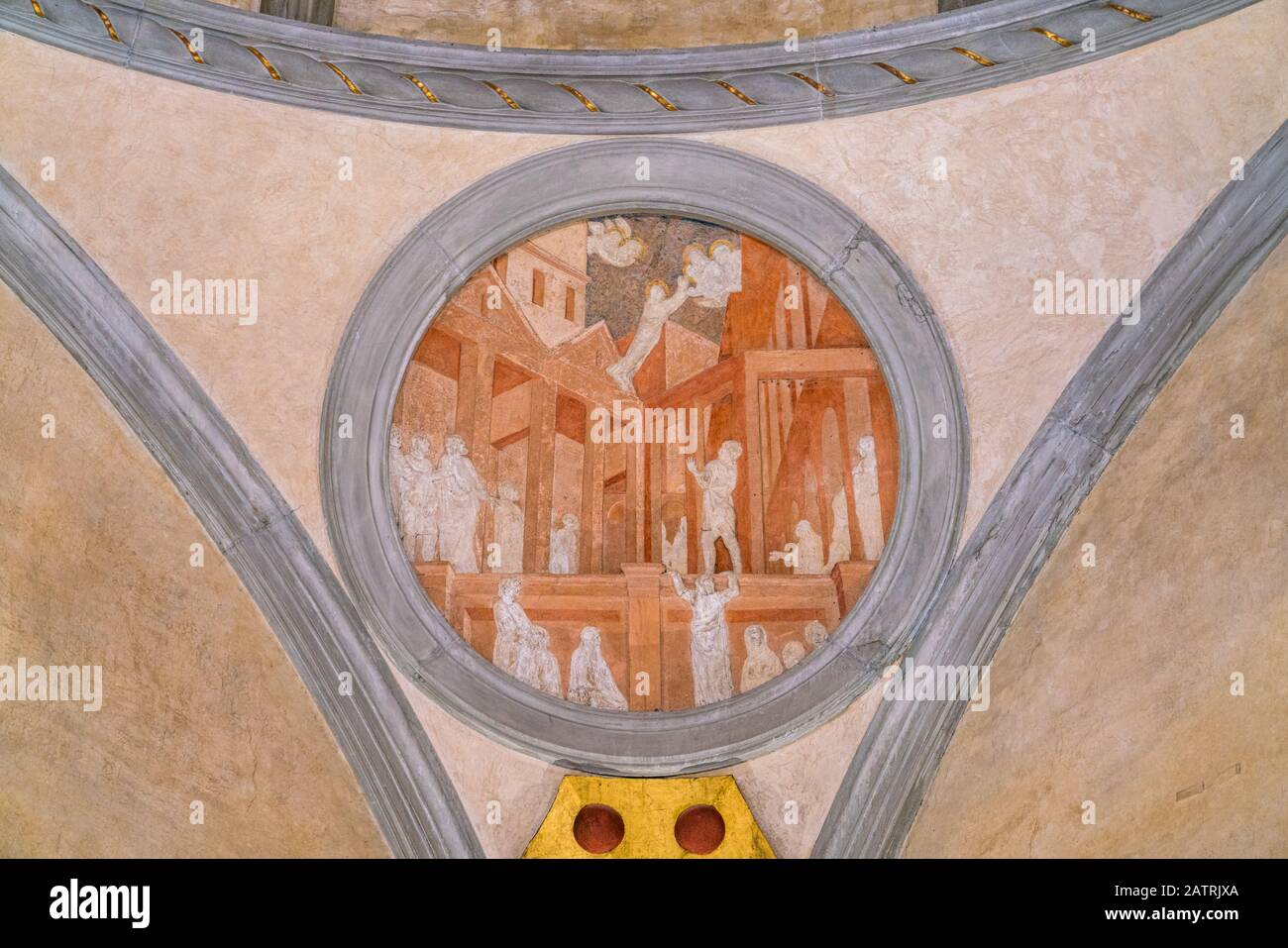 Evangelisten-Geschichten des Heiligen Johannes aus Donatello in der Sagrestia Vecchia im Sankt-Lorenz-Dom in Florenz. Toskana, Italien. Stockfoto