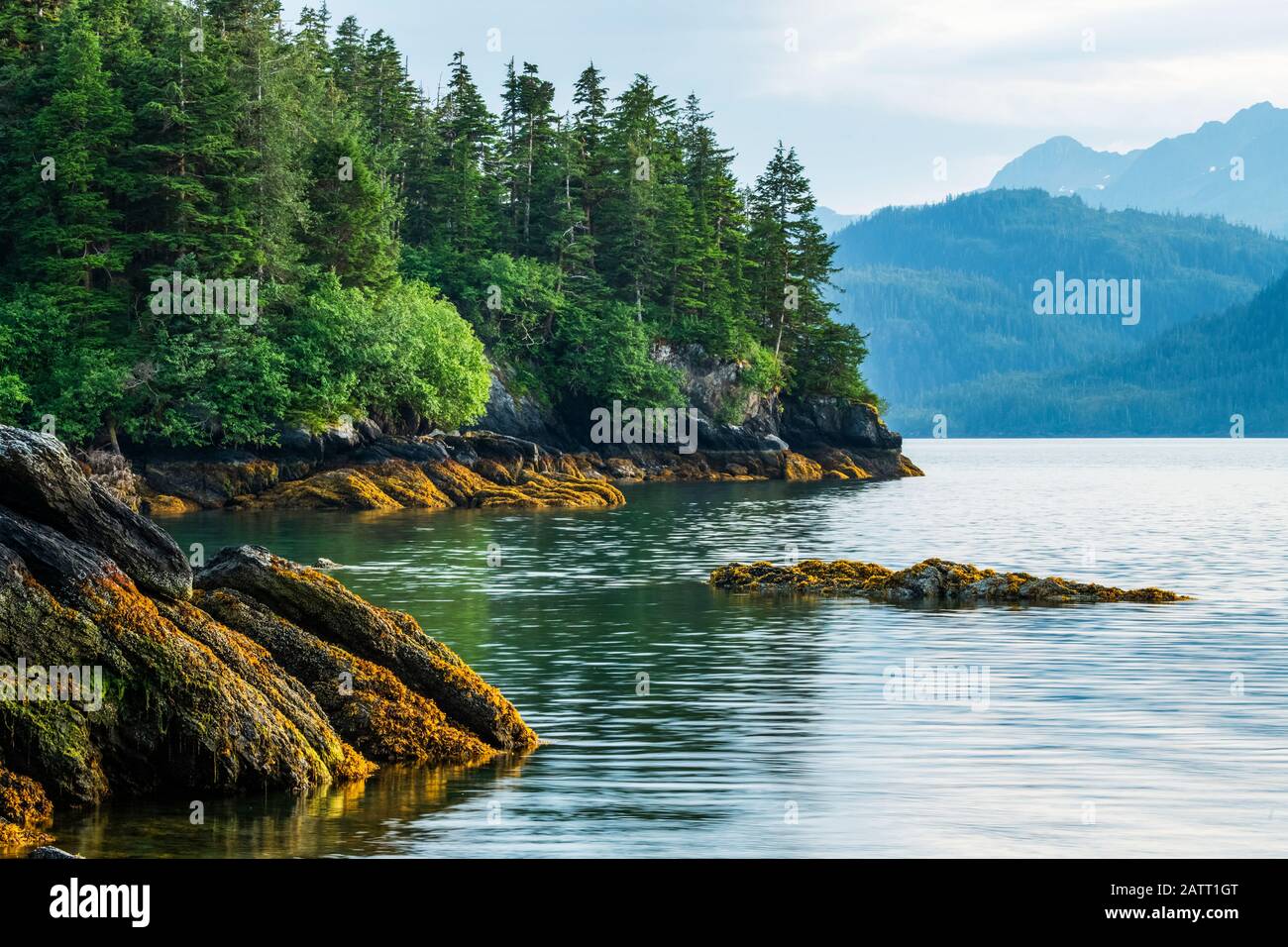 Wunderschöne Landschaft des Prince William Sound in der Abenddämmerung; Whittier, Alaska, Vereinigte Staaten von Amerika Stockfoto