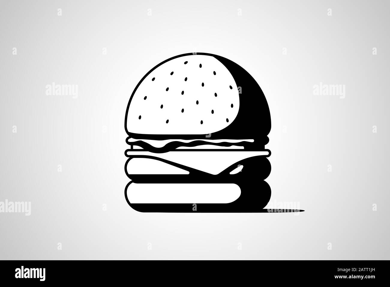 Burger Fast Food isoliert schwarzes Symbol. Hamburger mit Tomatenbogen Grüns saftig gebratenes Rindfleisch Schnitzel Käse Scheibe in Brötchen mit Sauce. Cheeseburger Fastfood Symbol Vektorgrafik Stock Vektor