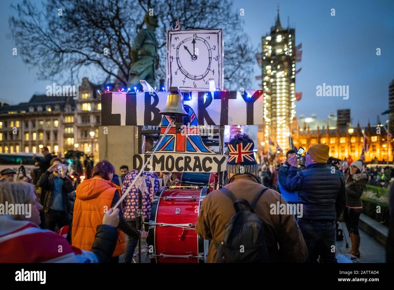 Britischer Brexit Tag 31. Januar 2020. Die Feierlichkeiten in London als Großbritannien verlassen die Europäische Union nach einer 47-jährigen Beziehung endgültig. Stockfoto