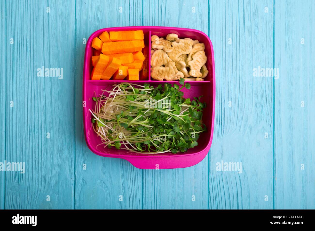 Gesunde Snacks für Schüler und Studierende. Studie und das gesunde Essen.  Lunch Box mit gesunden Lebensmitteln - Karotten, Nüsse, Sprossen  Stockfotografie - Alamy