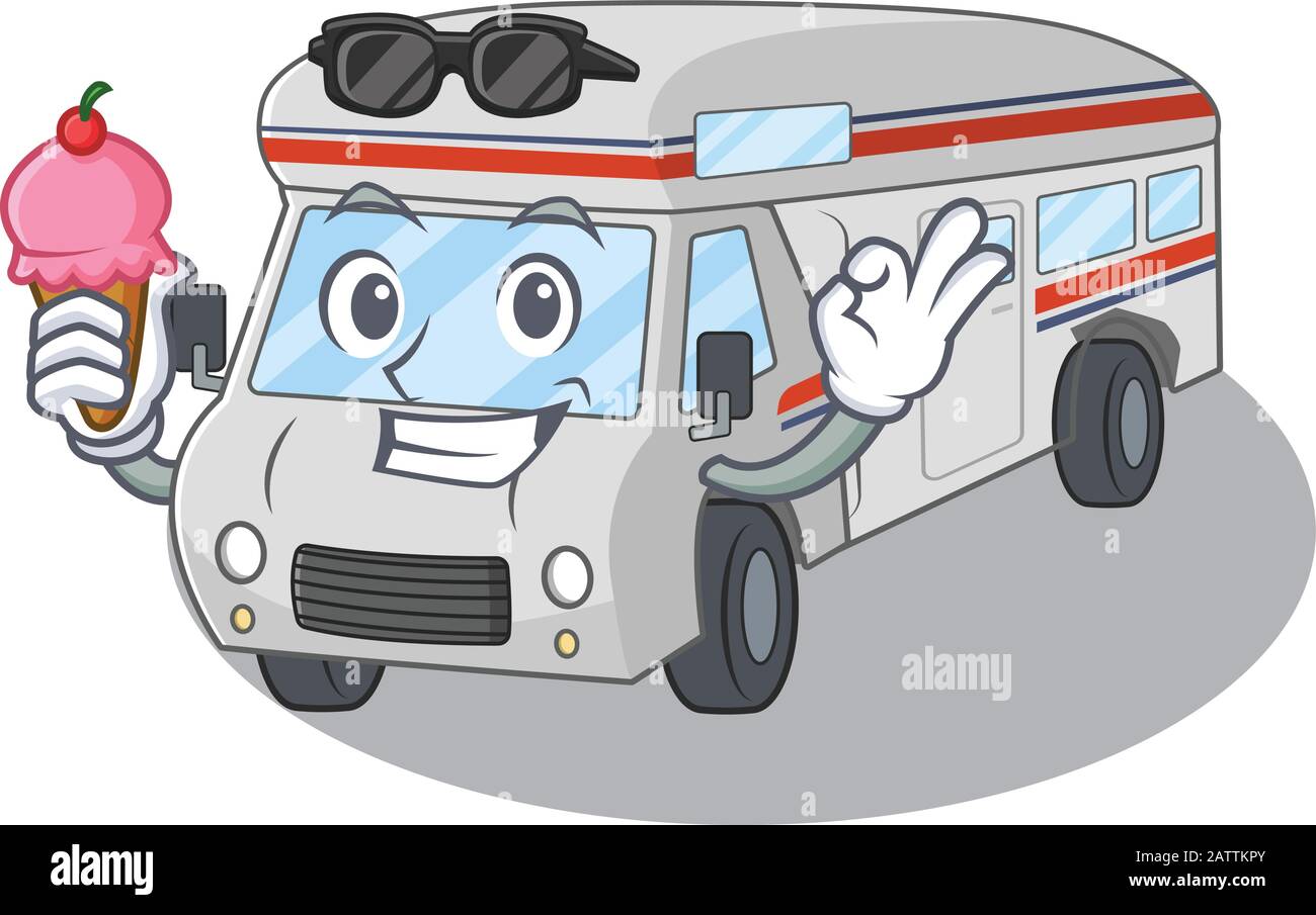 Fröhliches Campervan Cartoon-Design mit Eiscreme Stock Vektor