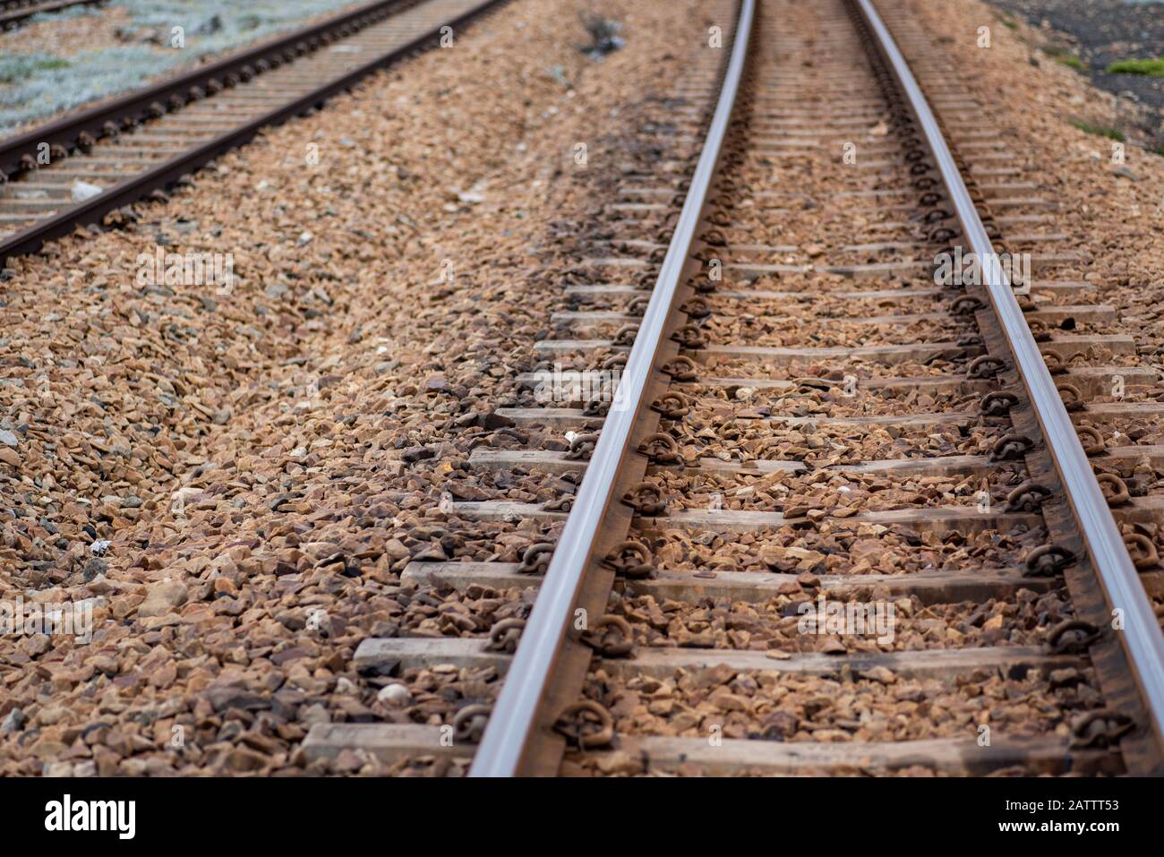 Nahaufnahme der Bahngleise Stockfoto