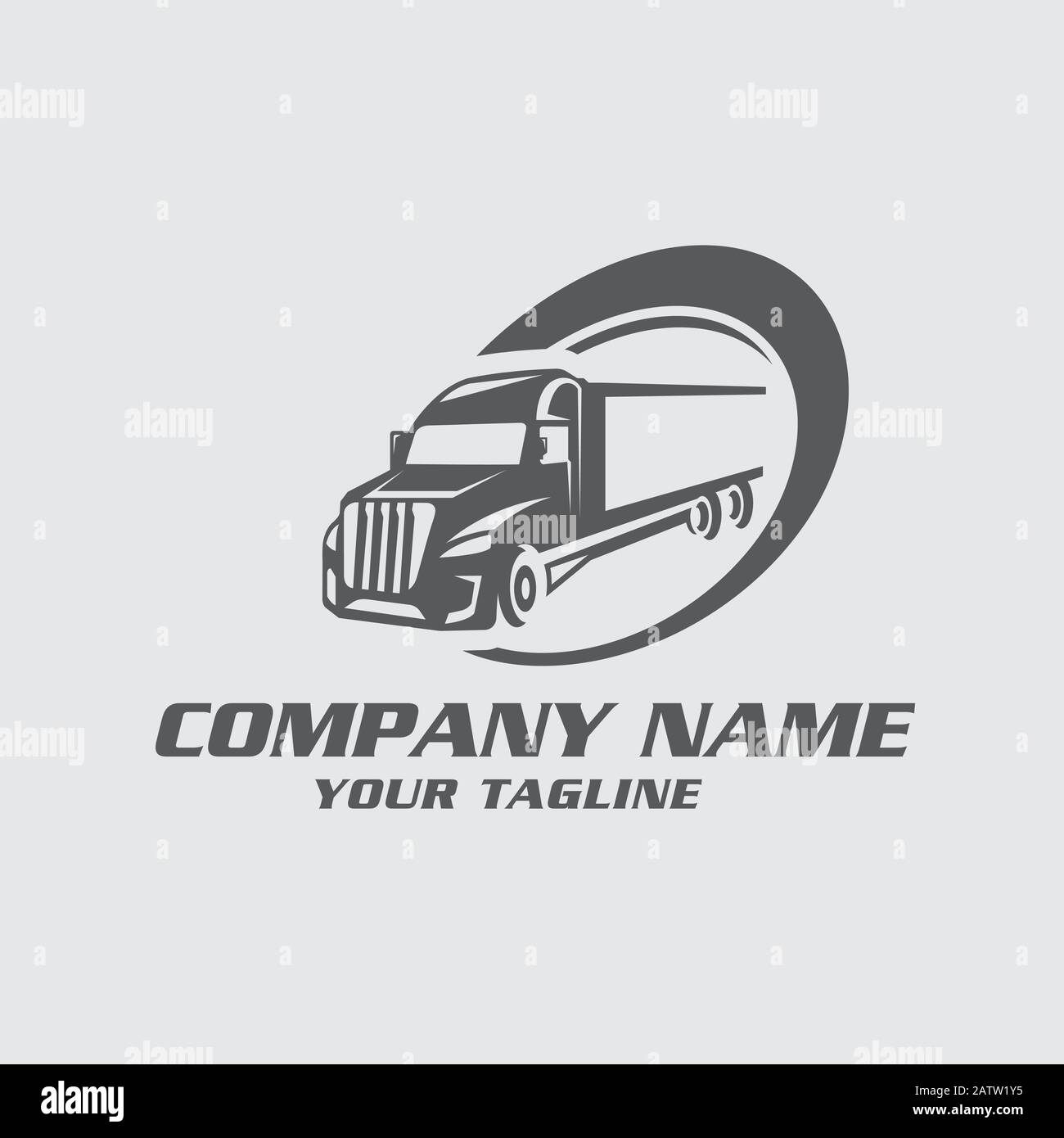 Business-Symbole Embleme des Transport- oder Logistikunternehmens mit Abbildungen verschiedener LKW. Stock Vektor