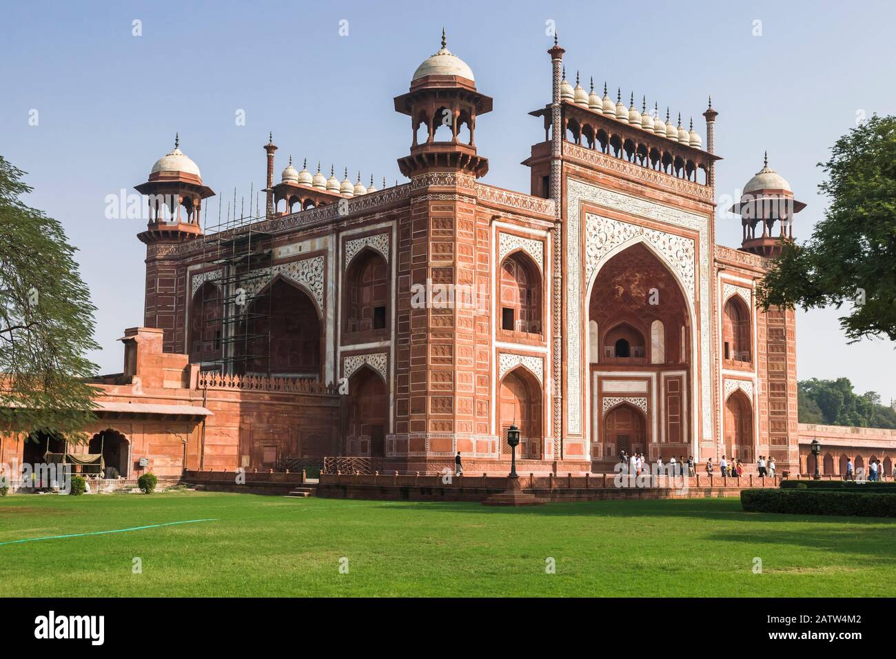Great Gate of Taj Mahal, Mausoleum, erbaut von Shah Jahan, indische Mughal-Architektur, Agra, Uttar Pradesh, Indien, Südasien, Asien Stockfoto