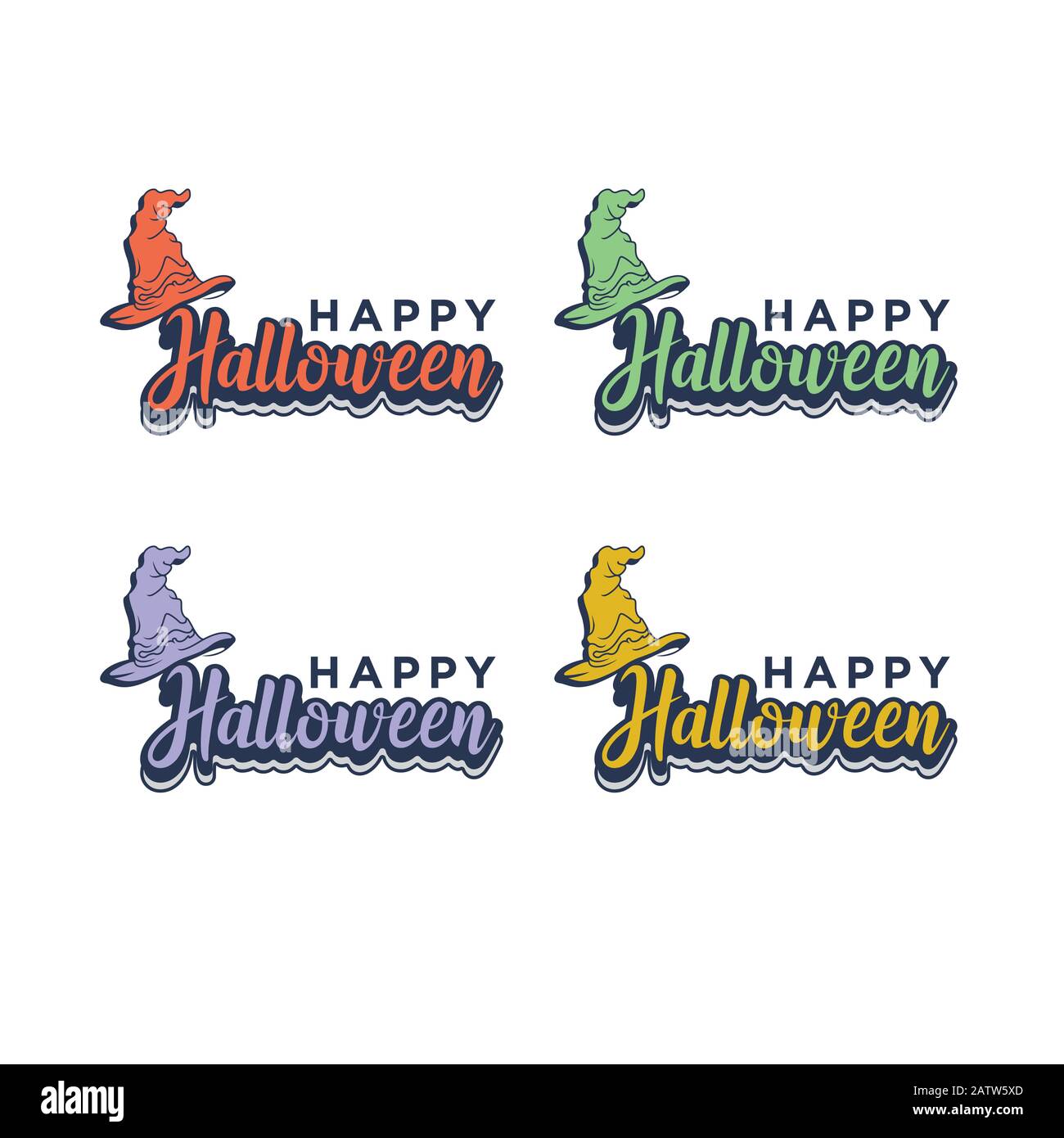 Vektorgrafiken für halloween. Glückliche Halloween-Werbebanner. Plakat für Halloween auf gelbem Hintergrund. Herbstplakat mit Kürbis, Web, Fledermaus, Spid Stock Vektor