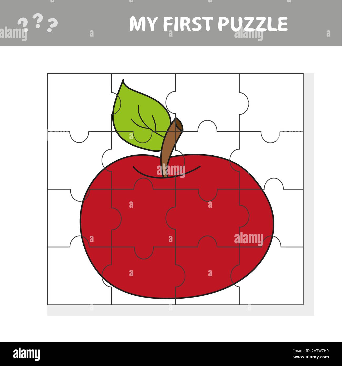Puzzle-Spiel für Kinder. Arbeitsblatt zur Entwicklung von Schulungen. Lernspiel für Kinder - apple. Mein erstes Rätsel Stock Vektor