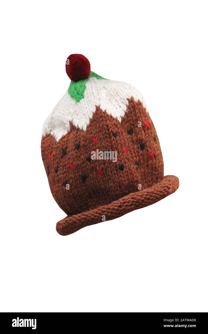 Eine Wollmütze im Pudding-Design. Stockfoto