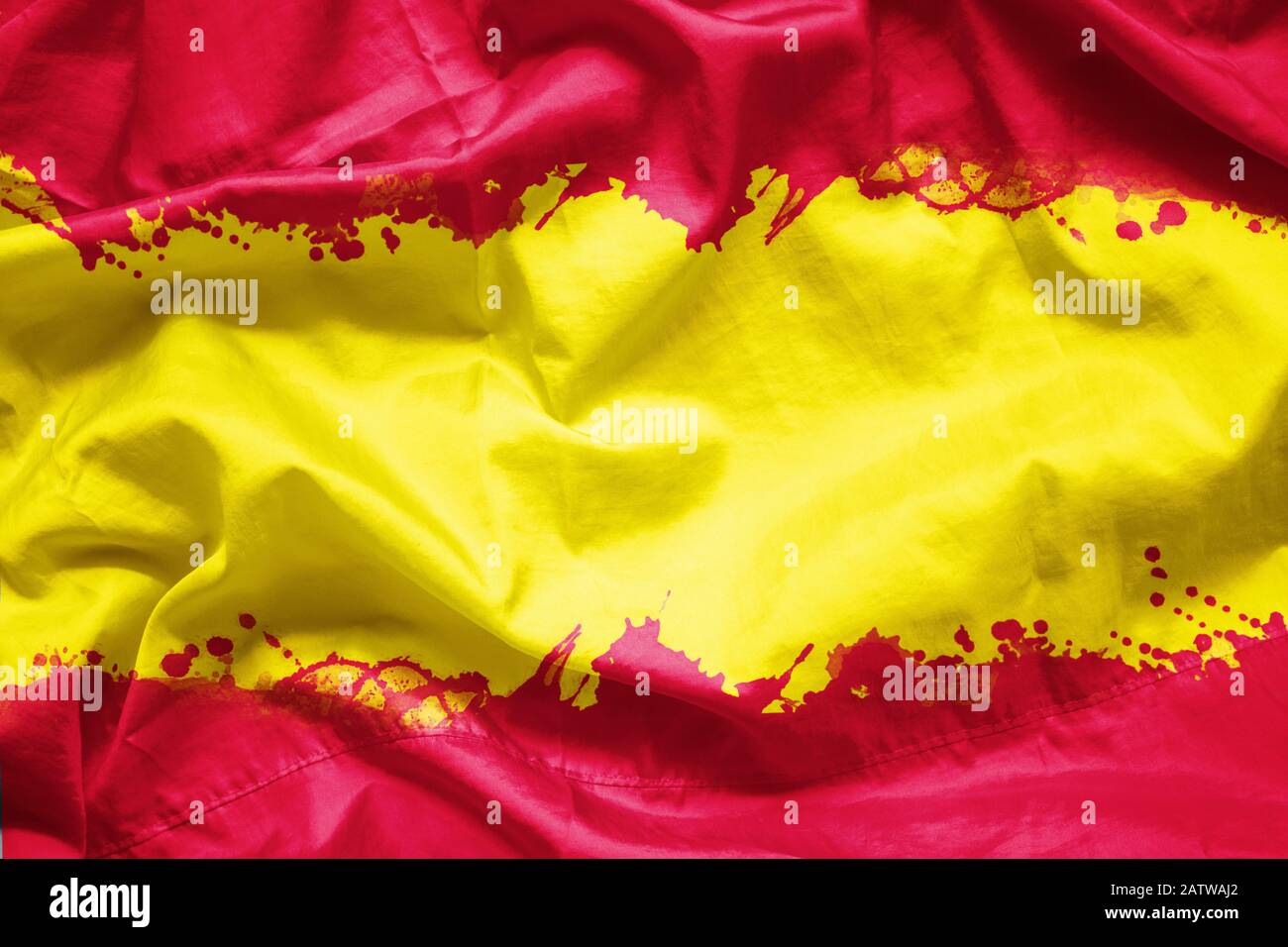 Flag Königreich Spanien mit Wasserfarben-Pinsel auf Leinwand Stoff, Grunge Stil Stockfoto