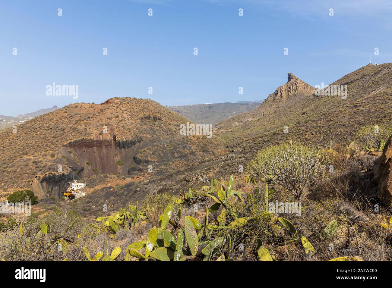 Stillgelegte Bau- und Bergbaugeräte in einem stillgelegten Steinbruch in San Miguel, auf Tenera, auf den Kanarischen Inseln, Spanien Stockfoto