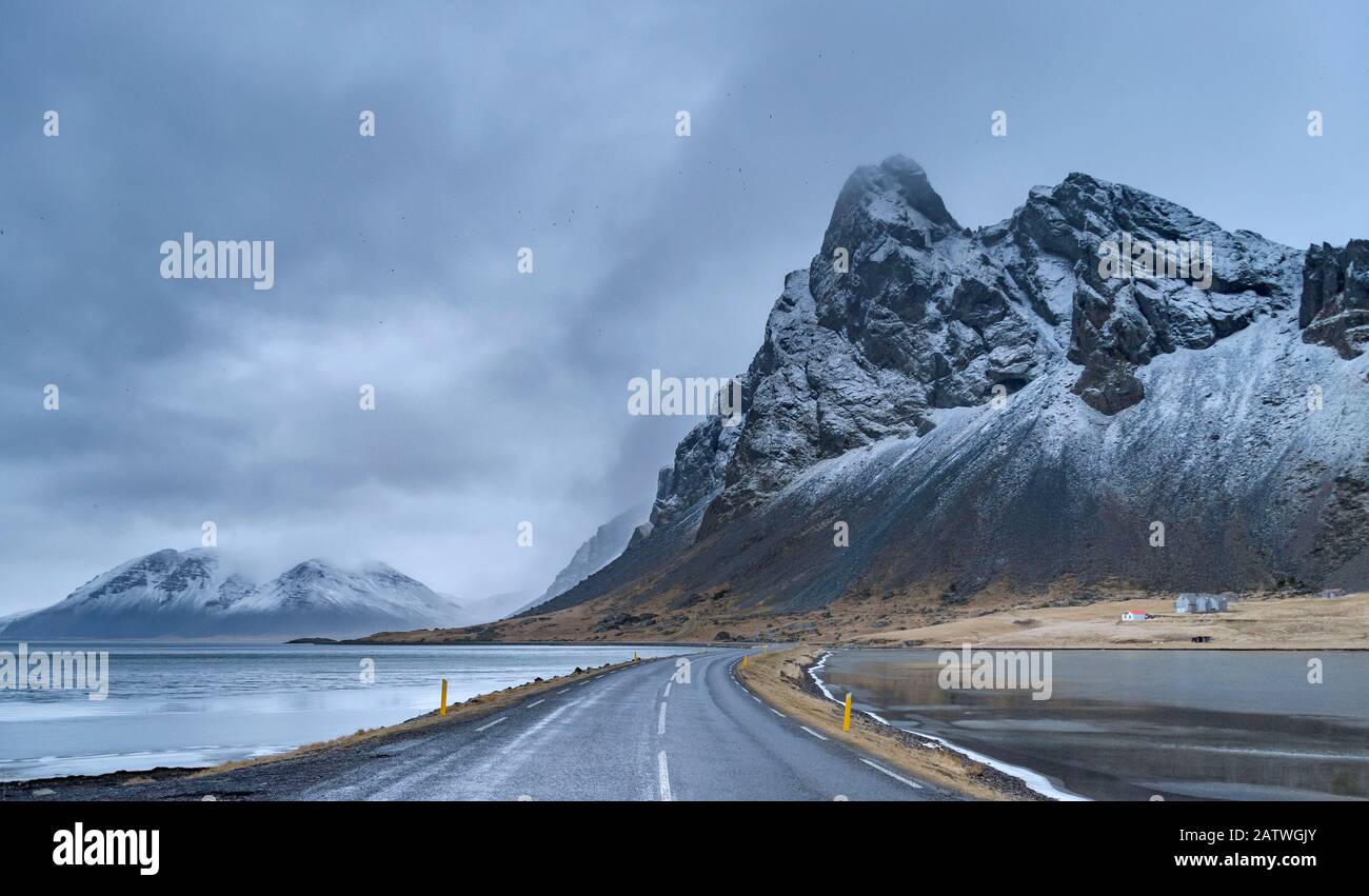 Route 1, Südostisland. Dezember Stockfoto
