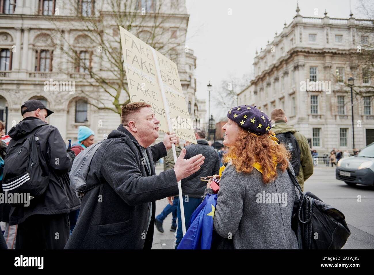 Brexit, wie es passiert. Leaver vs. Refer Stockfoto