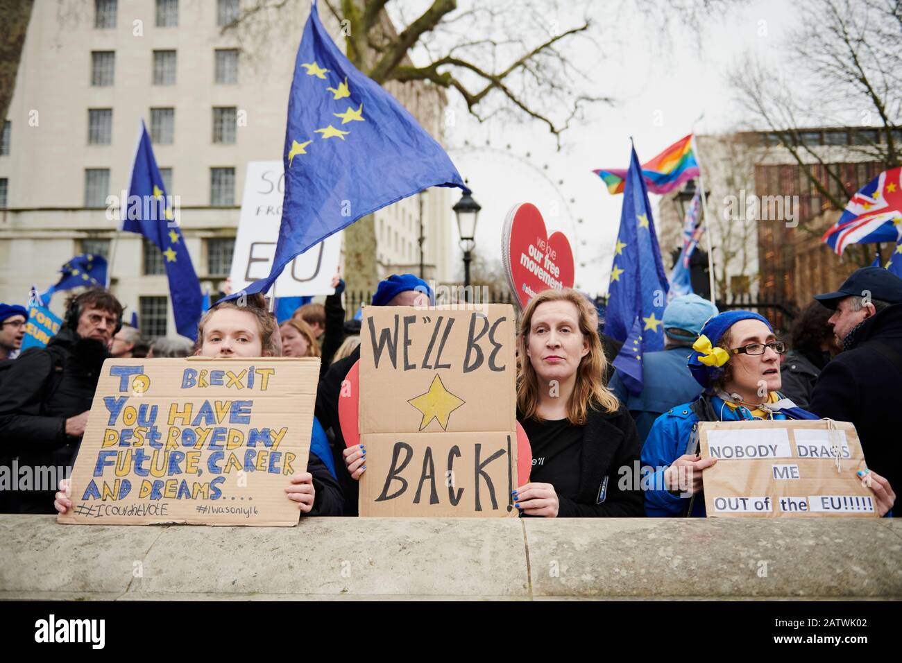 Brexit, wie es passiert. Realer/Pro EU Stockfoto