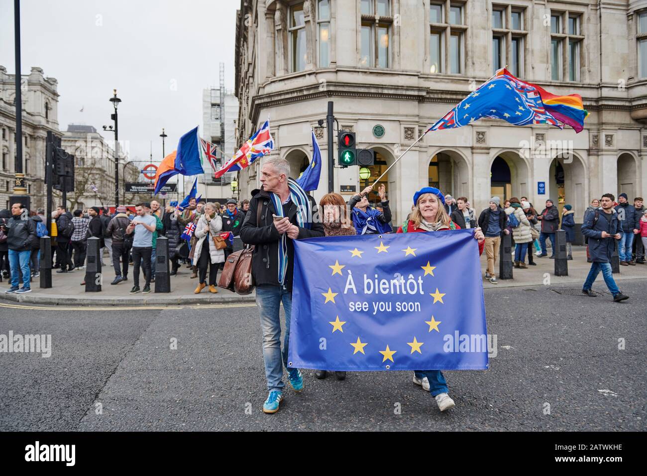 Brexit, wie es passiert. Realer/Pro EU Stockfoto