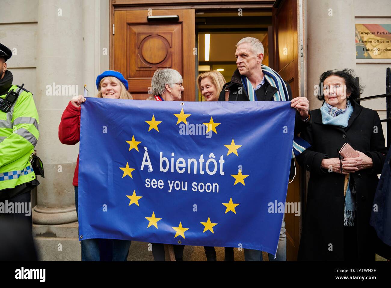 Am Tag des Brexit, dem Europäischen Haus, am Smith Square Stockfoto