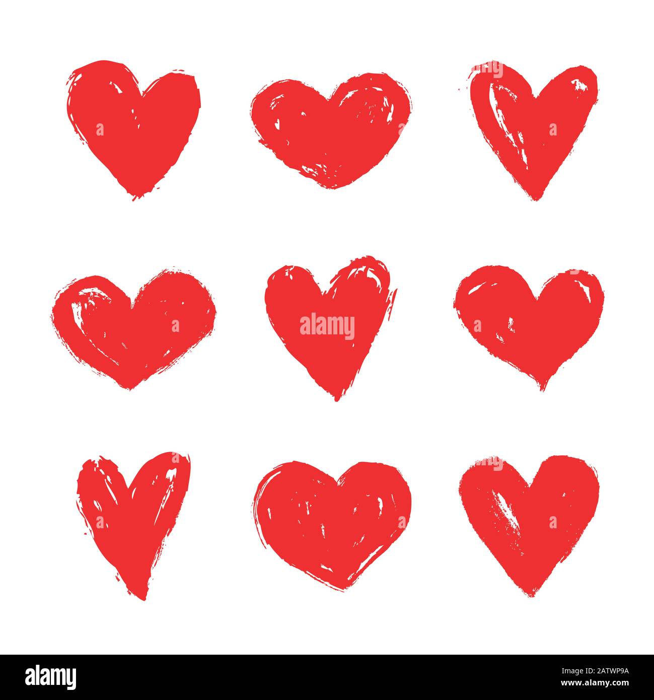 Herzen gemalt mit der Bürste. Vektor Hand gezeichnet Formen isoliert auf einem weißen Hintergrund für Liebe, Hochzeit, Valentinstag oder anderen romantischen Design. Satz Stock Vektor
