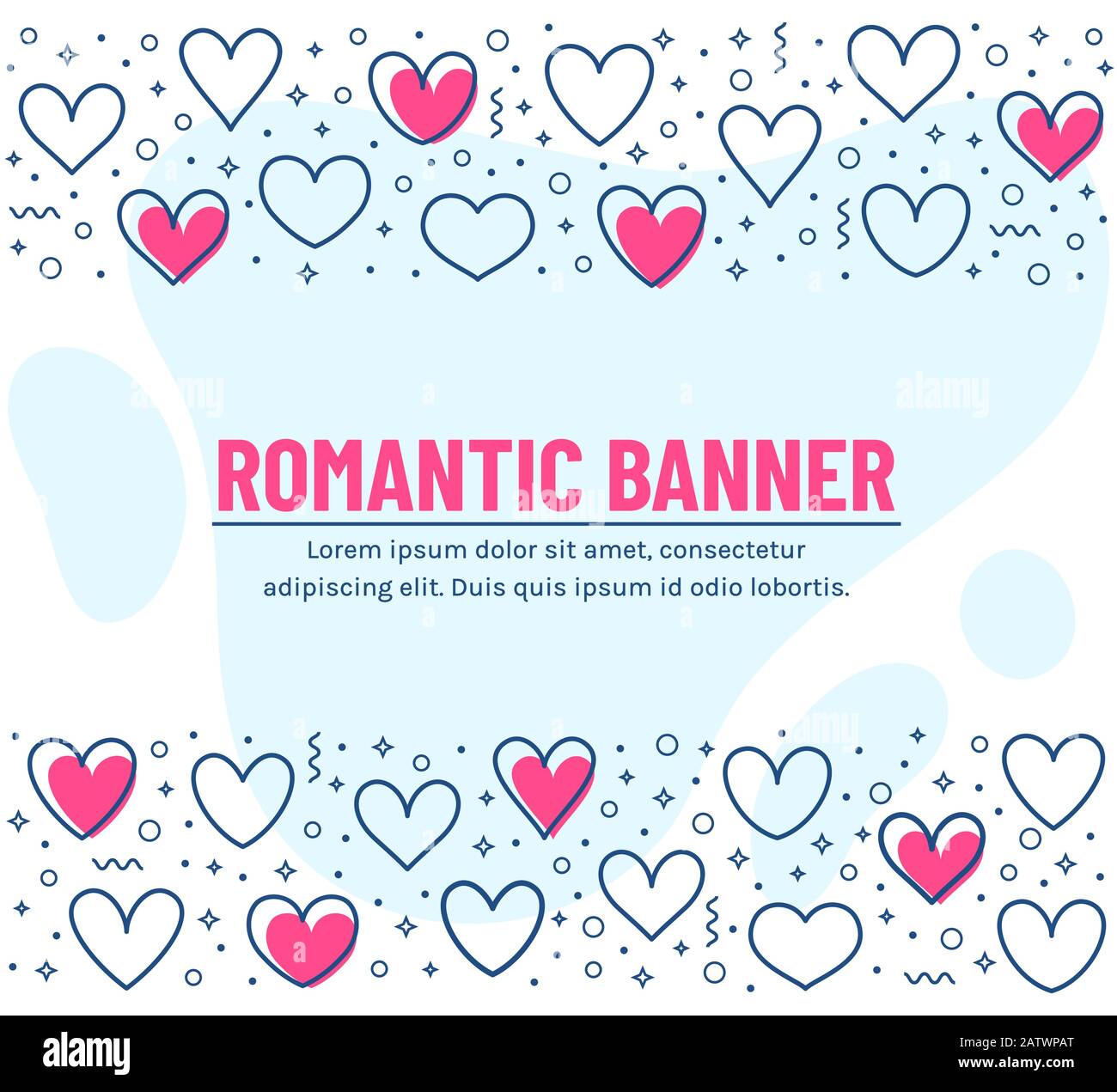 Romantisches Banner mit Linienhearts und Platz für Text. Vorlage für Liebe, Hochzeit oder Valentinstag. Vektorkarte mit Rahmen vom Outline-Herz Stock Vektor