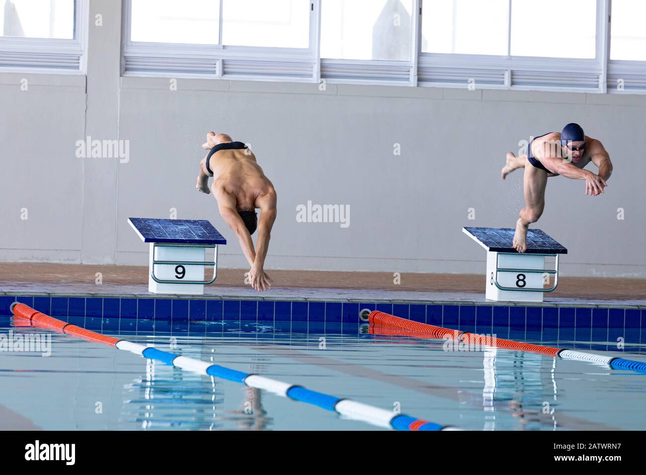Schwimmer tauchen im Pool Stockfoto