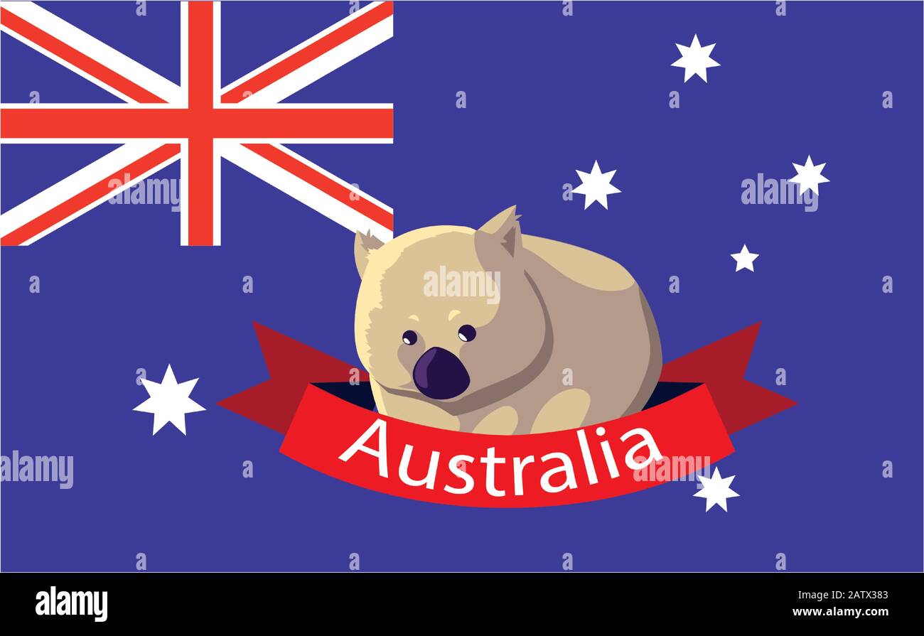 Nationalflaggen Australiens mit nativem Tier-Vektor-Illustrationsdesign Stock Vektor