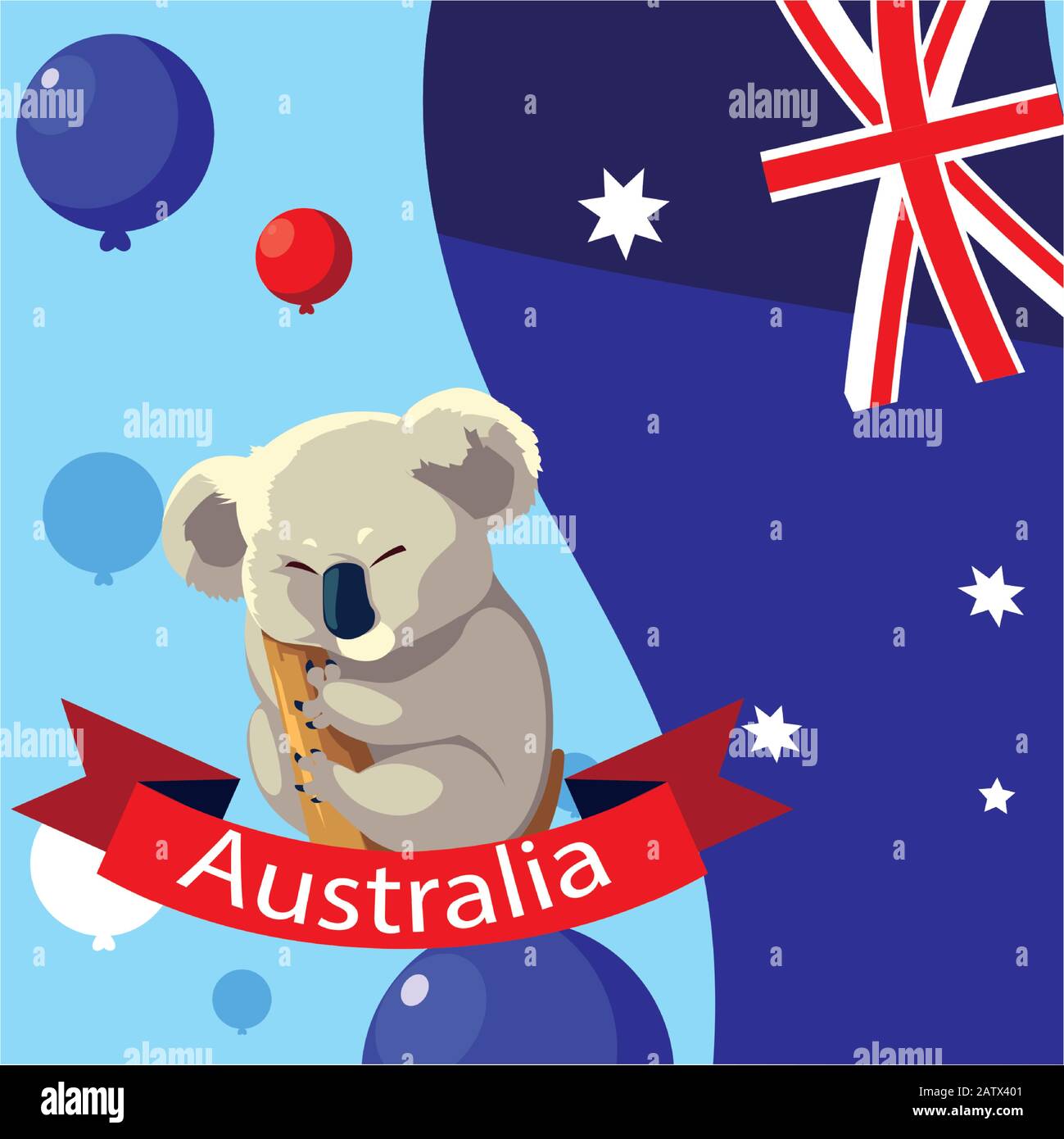 Koala mit australischer Flagge im Hintergrund Vektorgrafiken Design Stock Vektor