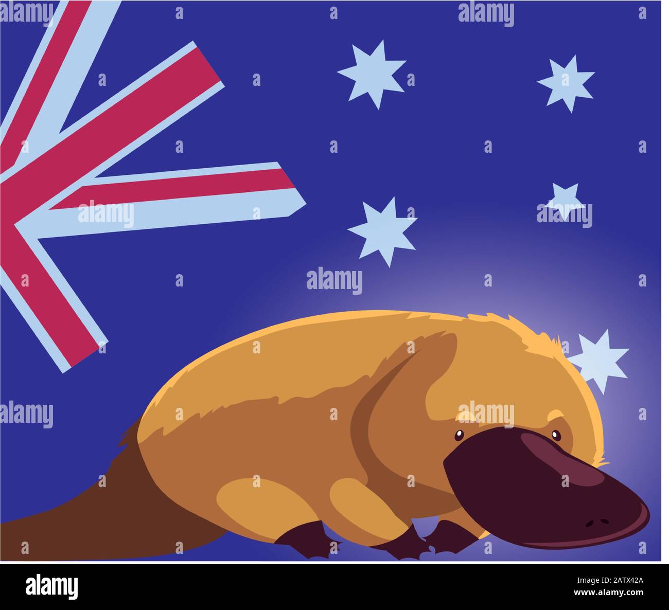 Schnabeltier mit australien-flagge im Hintergrund Vektorgrafik-Design Stock Vektor