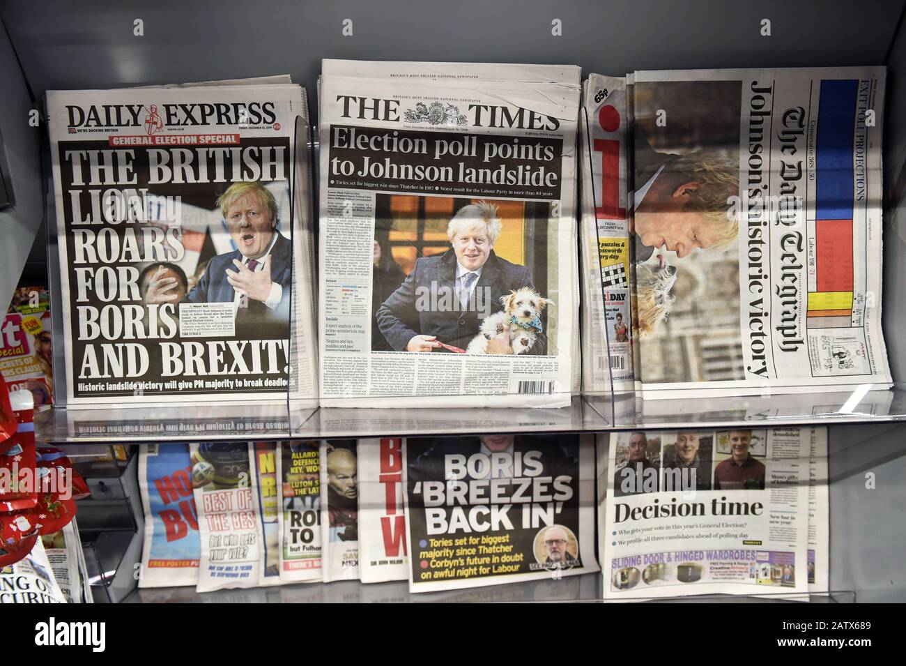 Boris Johnson gewinnt die Parlamentswahl 2019 Stockfoto