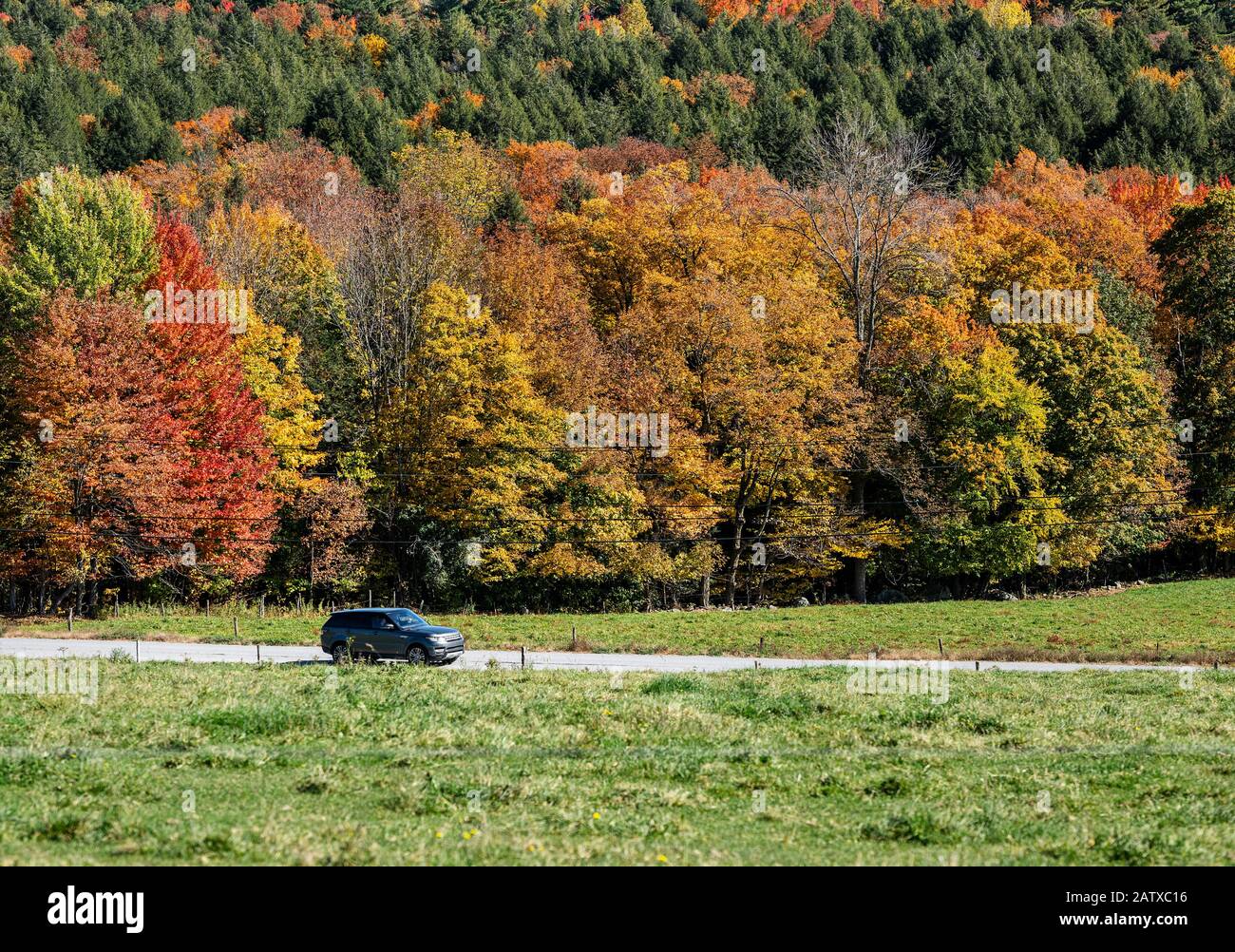 Landschaftlich schöne Fahrt mit Herbstfarbe. Stockfoto