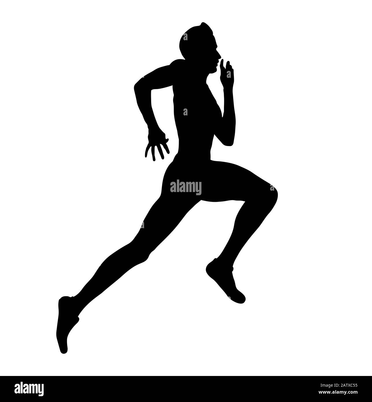 Männliche Sprintersportlerin Laufstrecke schwarz Silhouette Stockfoto