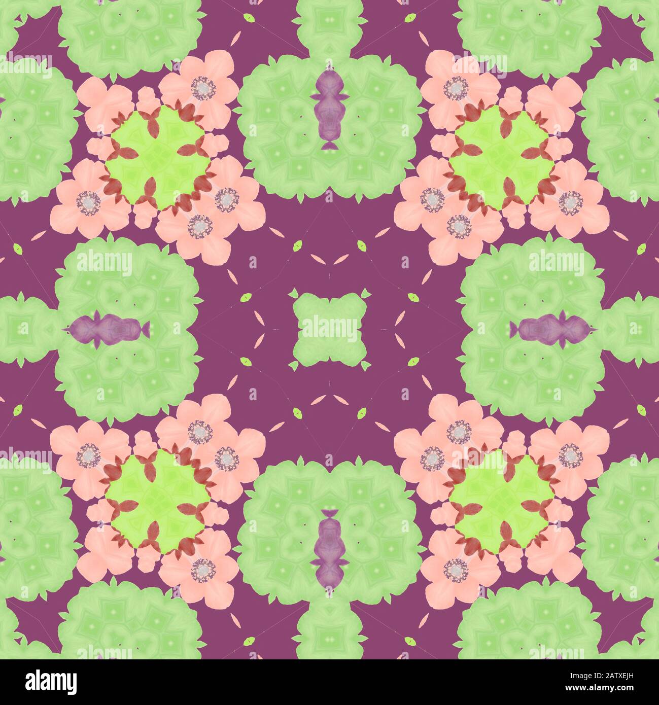 Nahtloser Blumenhintergrund mit lila, lila, pink und Kalkmuster Stockfoto