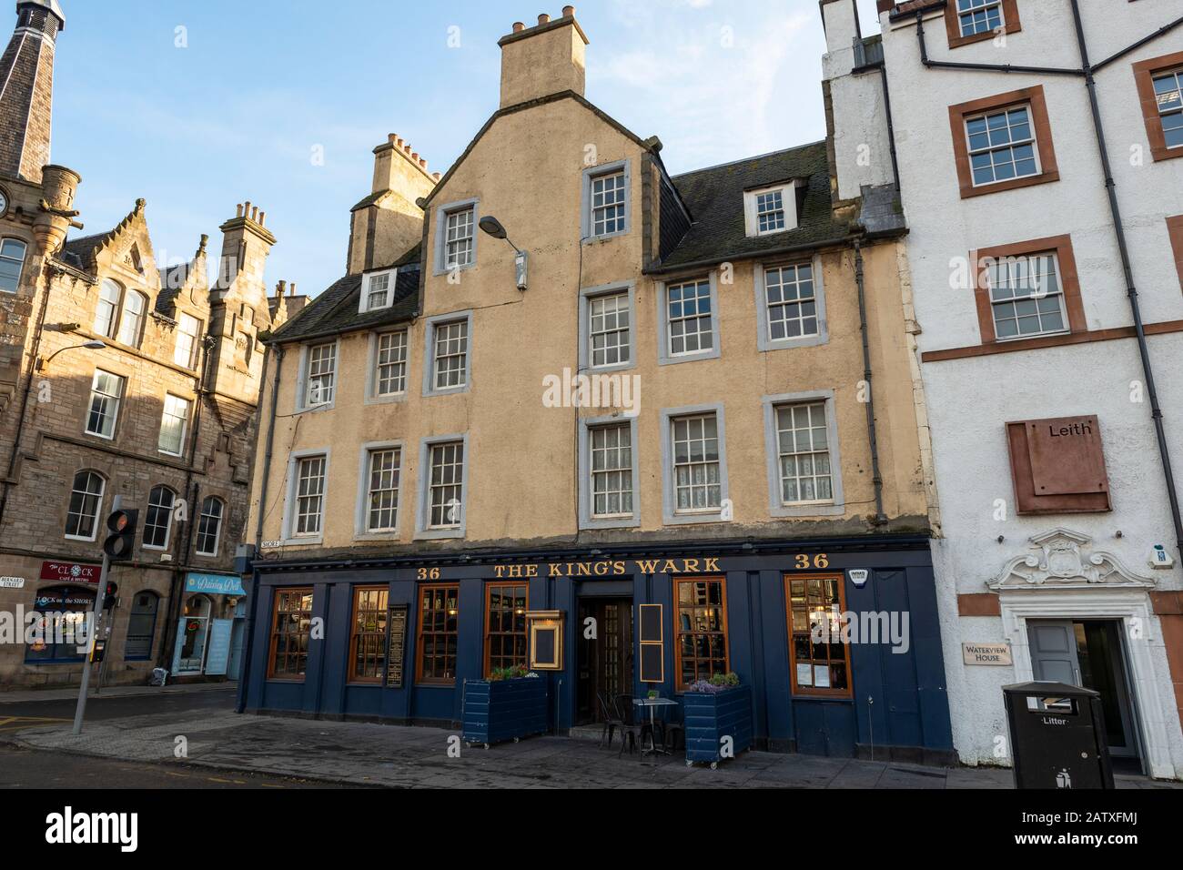 Das King's Wark Pub an der Ecke Bernard Street und The Shore in Leith, Edinburgh, Schottland, Großbritannien Stockfoto